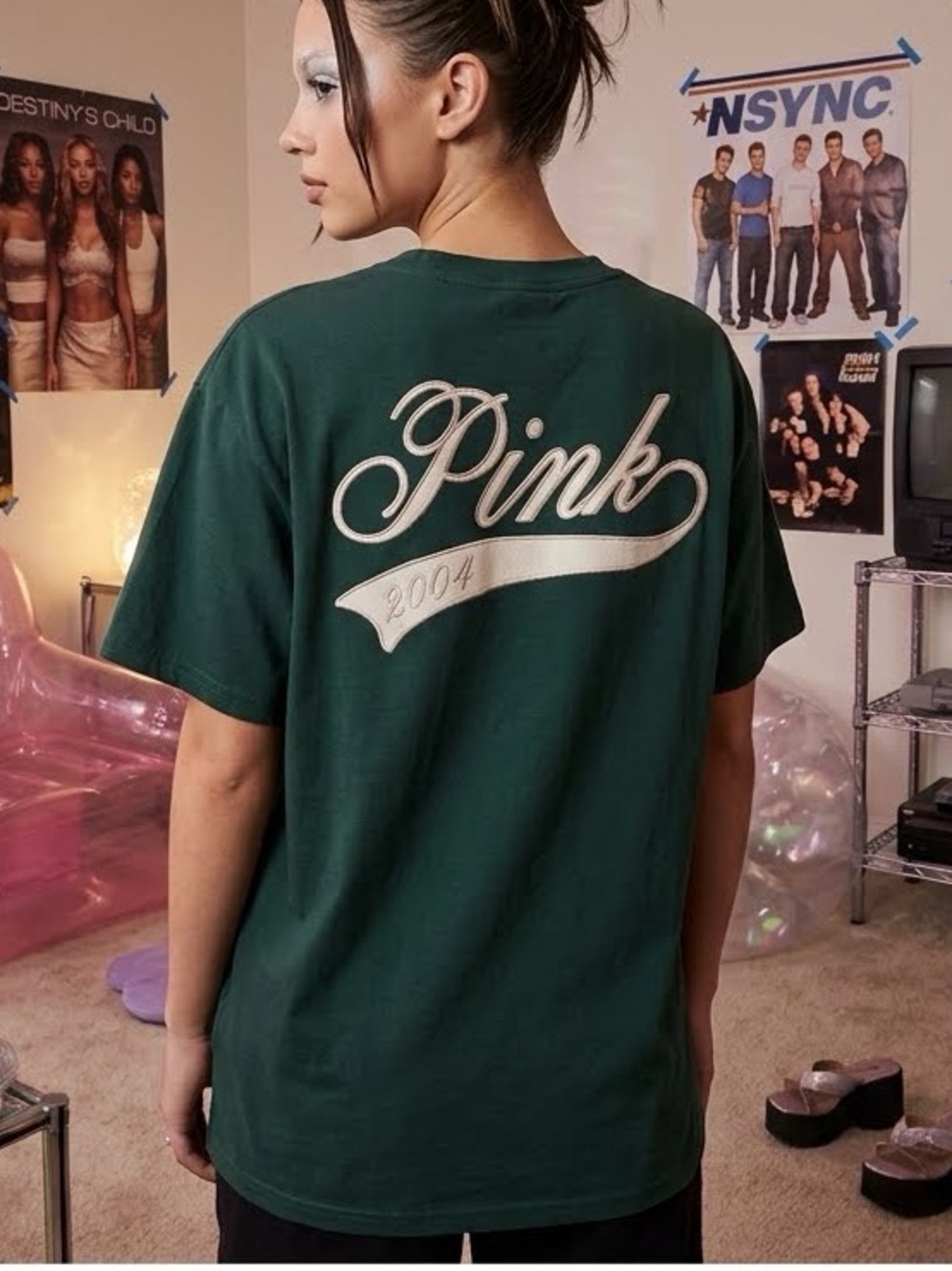 Victoria's Secret PINK Limited Edition Deep Forest Green Campus Tee cotton small